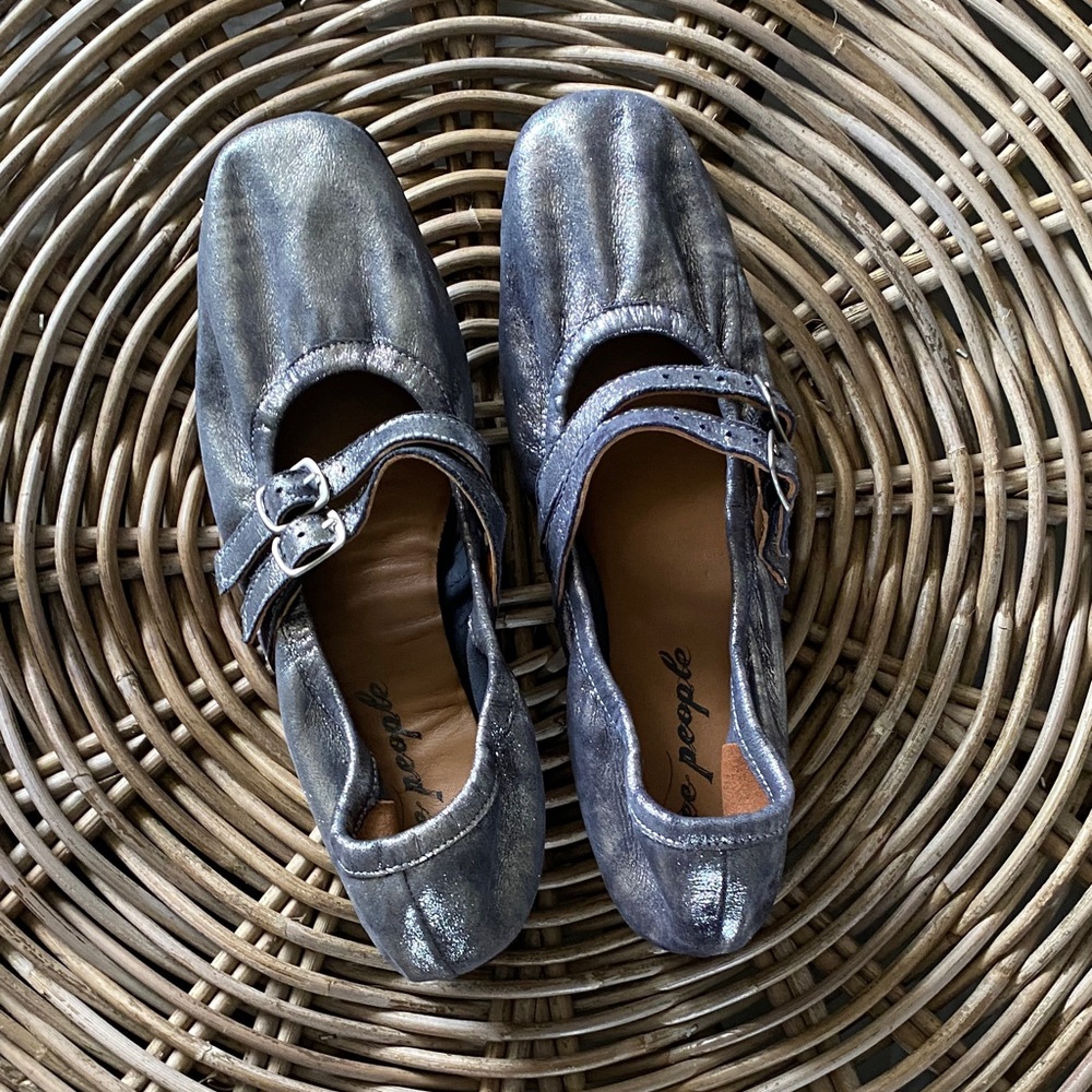 Free People Metallic Blue Mary Jane Shoes